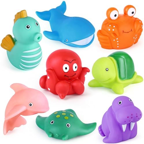 LotFancy Bath Toys for Kids Ages 1-3, Mold Free Bath Toys for Infants Toddlers, 8PCS No Holes Ocean Sea Animal Bathtub Toys, Soft Baby Bath Tub Toys