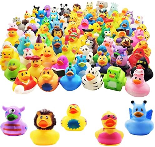 Assortment Rubber Duck Toy Duckies for Kids, Bath Birthday Gifts Baby Showers Classroom Incentives, Summer Beach and Pool Activity, 2" (10-Pack)