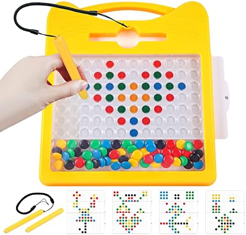 Magnetic Drawing Board for Kids, Toddler Magnet Doodle Board with Beads and 2 Pens, Magnetic Dot Art, Fine Motor Skills Montessori Toy, Airplane Car Ride Travel Essentials for Boys Girls (Yellow Cat)