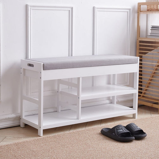 2-Tier Wood Shoe Storage Bench with Padded Seat Benches Living and Home Sponge